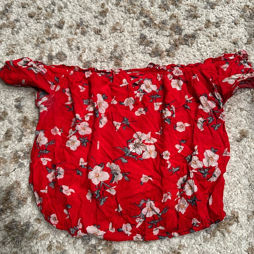 Red floral off the shoulder top